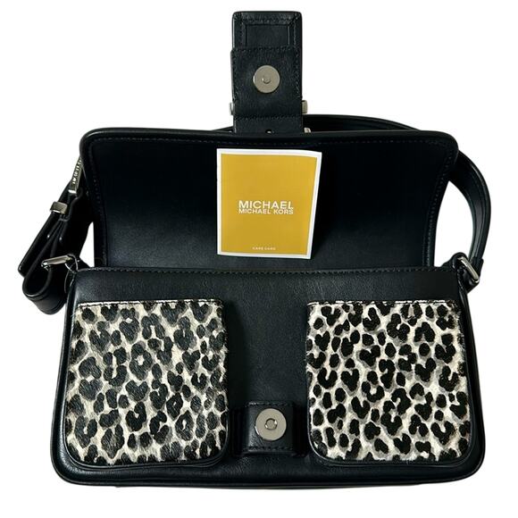 Michael Kors Colby Medium Leather & Calf Hair Leopard Print MK Shoulder Bag NEW - Picture 7 of 13